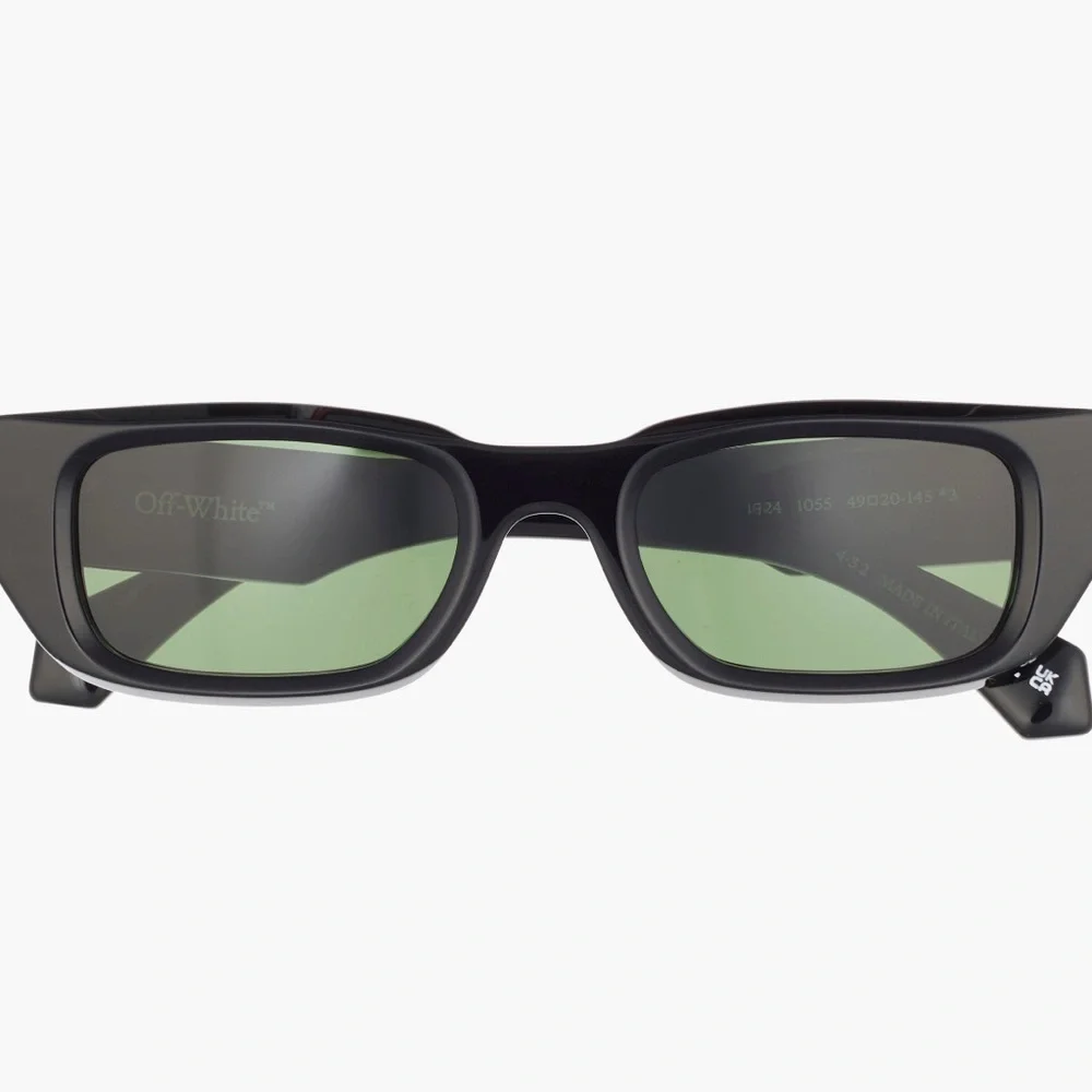 Off-White 49mm Fillmore Rectangle Sunglasses Black with Green Lenses NIB